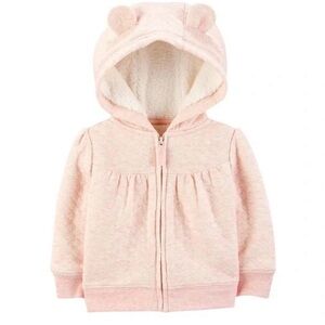 Carter's Pink Baby Girl Bear Ears Hooded Zip-Up Sherpa Lined Fleece Jacket